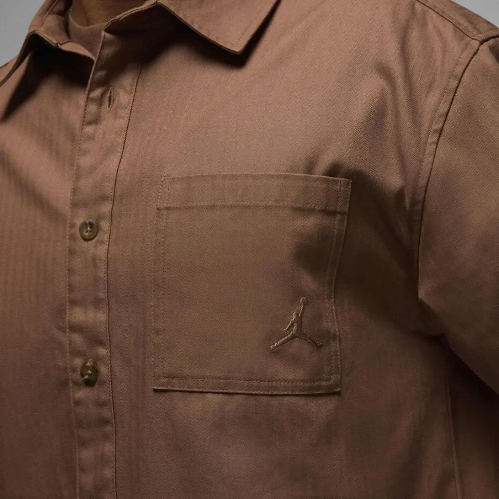 Air Jordan Essentials Button Down Shirt Brown Long Sleeve FV7446-223 Large L New